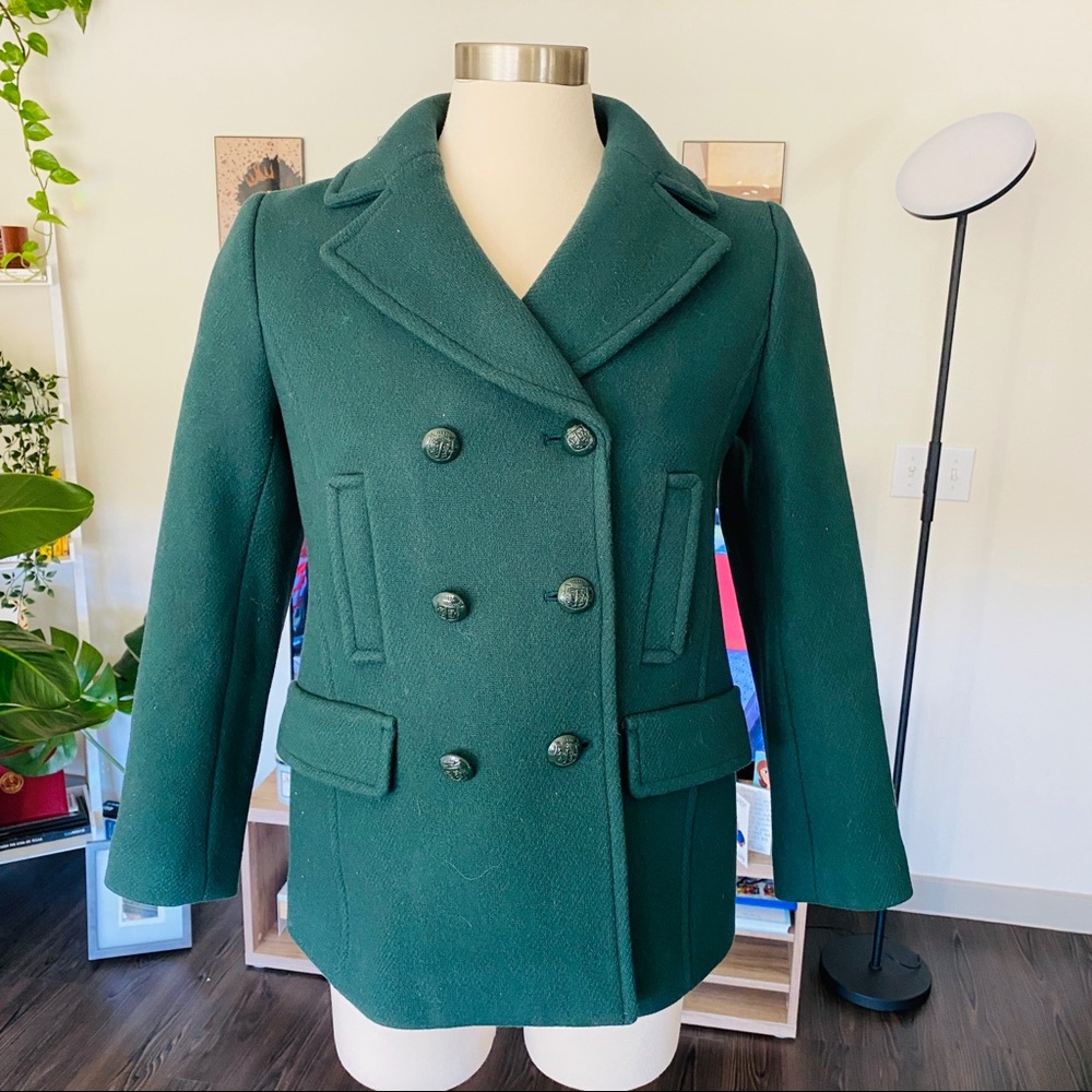 Talbots M 4P Emerald Green Wool Peacoat Coat Double breasted